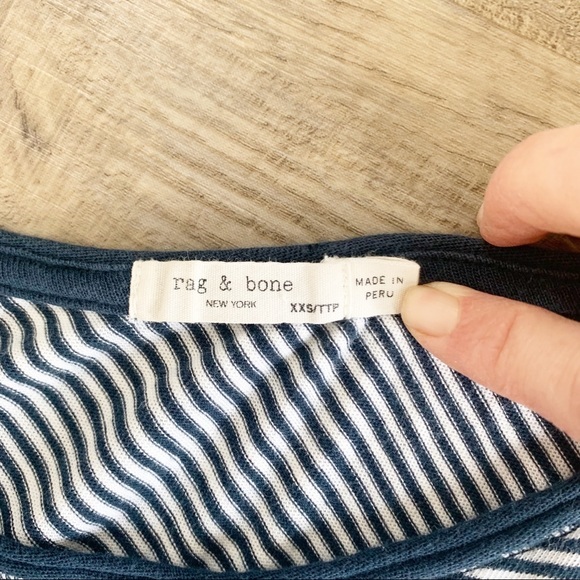 Rag & Bone Striped Knit T-shirt Long Sleeve Pullover Navy Blue White Dre… - Picture 5 of 13